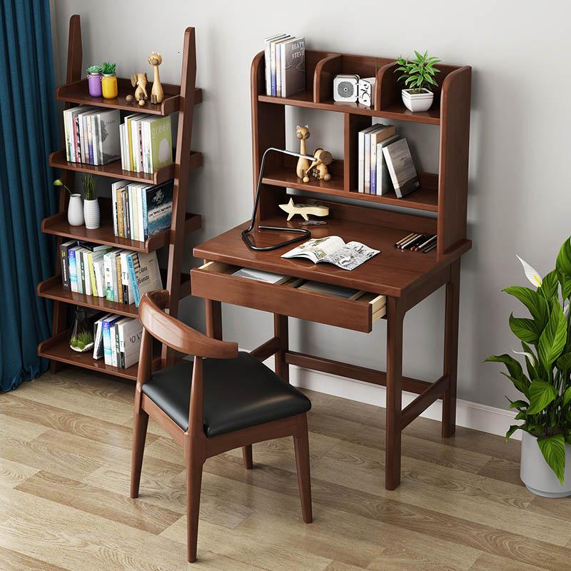 实木书桌家用中学生写字学习桌带书架卧室电脑北欧书房简约小户型定制