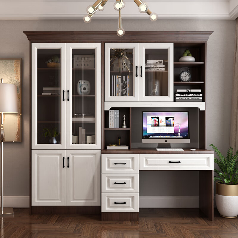 定制折叠书桌书柜一体书房转角书架组合家用电脑桌伸缩小户型学习