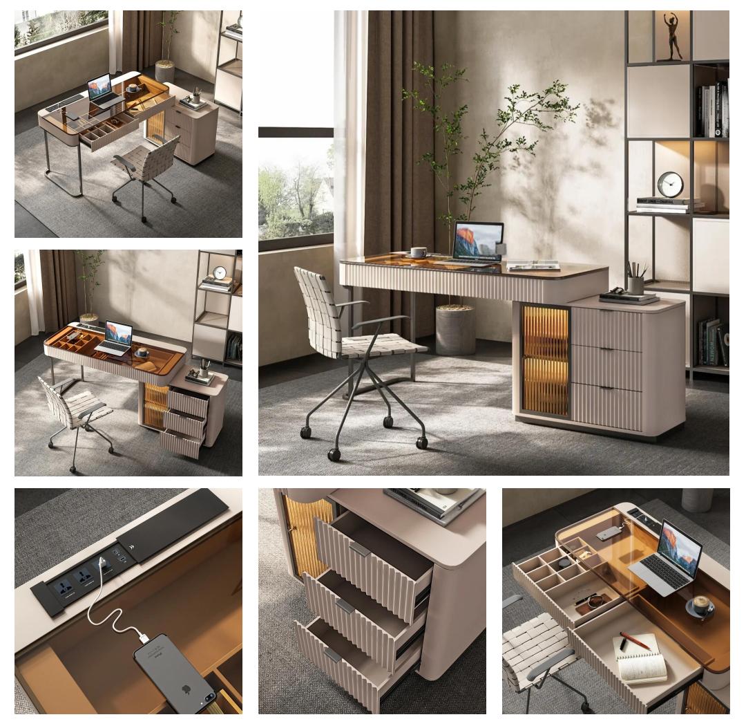 奶油色旋转书桌:颜值与实用并存