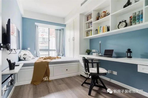 100㎡现代美式三居室 玄关、客餐厅与书房榻榻米的清新实用设计